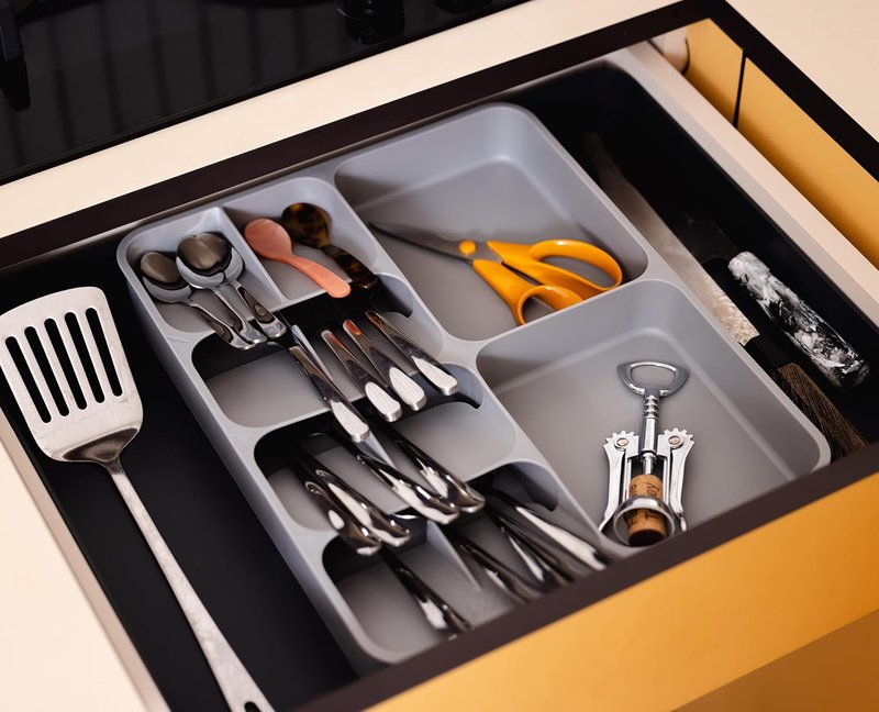 Joseph Joseph DrawerStore Expanding Flatware Cutlery, Utensil & Gadgets Organiser, Expandable in Drawer Space Saving Tray- Grey - Expandable and Versatile