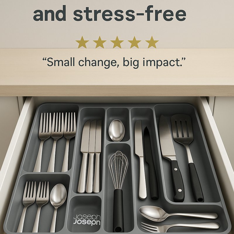 Joseph Joseph DrawerStore Expanding Flatware Cutlery, Utensil & Gadgets Organiser, Expandable in Drawer Space Saving Tray- Grey - Pros and Cons
