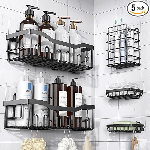 Adhesive Shower Caddy, 5 Pack Rustproof Stainless Steel Bath Organizers With Large Capacity, No Drilling Shelves for Bathroom Storage & Home Decor - Features of the Adhesive Shower Caddy