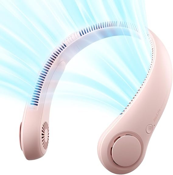 JISULIFE Portable Neck Fan, Hands-Free Bladeless, 5 Speeds, 4000 mAh Battery Operated Wearable Personal Fan, Twistable, Rechargeable, Gift for Women Men-Pink - Hands-Free Design & Style