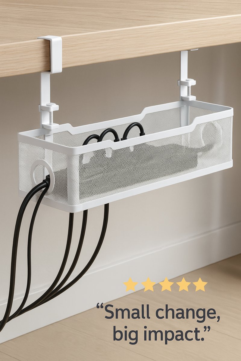 Under Desk Cable Management Tray White, Cinati Wire Organizers No Drill, Cable Tray with Clamp for Wire Management, Cord Organization Box for Office, Home - No Damage to Desk - Use Cases for the Cinati Cable Tray