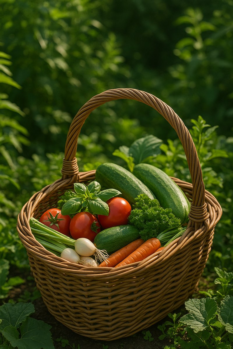 Fresh vegetable harvest from a home garden.