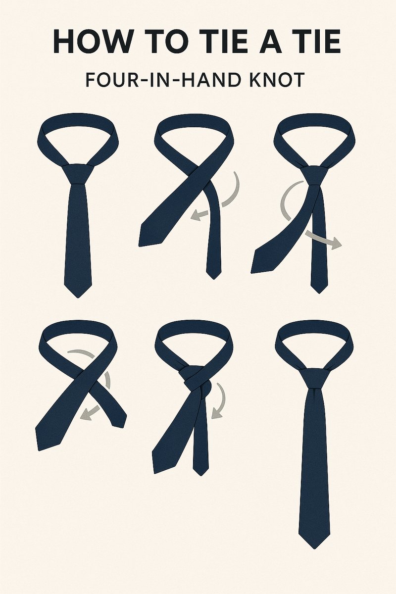 Illustrated guide to tying a Four-in-Hand knot.