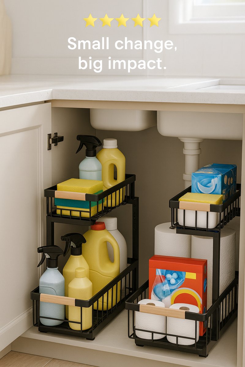 Under Sink Organizer, 2 Packs 2 Tier Under Sink Organizers and Storage, Slide Out Pull Out Cabinet Organizer Shelf, Metal Sliding Drawer for Kitchen Bathroom Pantry Cabinet Closet Organization Rack - Use Cases for the Under Sink Organizer